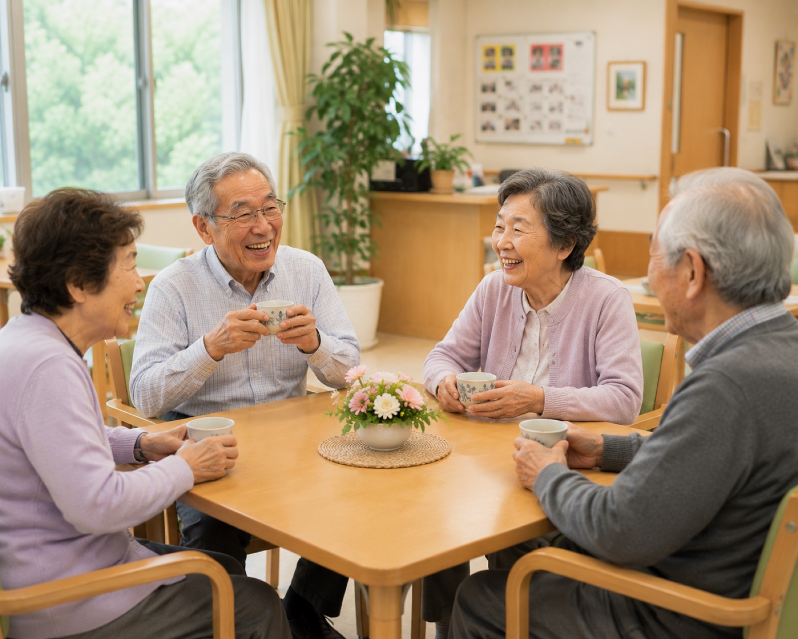 お茶の時間を楽しむご利用者様の様子（イメージ）